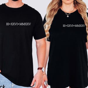 Personalized Roman Numeral Comfort Colors®Tshirt Custom Roman Date Neckline Shirt Anniversary Date Shirt Matching Couples Outfit Wedding Tee