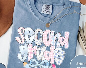 Comfort Colors® Zweite Klasse Lehrer Shirt, Zweite Klasse Lehrer Tshirt, Coquette Bow 2.Grad Lehrer Shirt, Elementar Lehrer Shirt