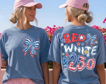 Comfort Colors® Red White Blue Shirt, 250th Anniversary Shirt, Front And Back Side, 4th of July Shirt, Preppy Patriotic Tee, Flag Tshirt