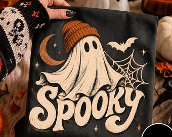 Koszulka Comfort Colors® z uroczym duchem i czapeczką, upiorna, koszulka retro na Halloween, koszulka z duchem na Halloween, upiorna koszulka sezonowa, prezent na Halloween