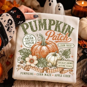 Camiseta Retro Pumpkin Patch Comfort Colors®, Camiseta Vintage de la Temporada de Cosecha de Otoño, Camiseta de Otoño Desgastada, Camiseta de Acción de Gracias, Camiseta Acogedora para Festivales de Otoño