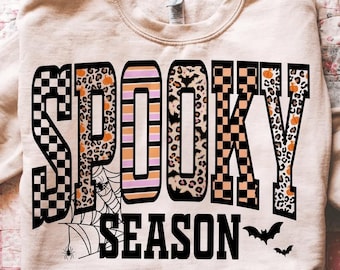 Sudadera retro de Halloween con temática espeluznante, suéter de otoño con estampado de leopardo, camisa de Halloween femenina y suéter de calabaza fantasma de temporada espeluznante.