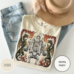 Dost Thou Even Hoist Medieval Gym Retro T-Shirt| Medieval Crest Graphic Tee, Comfort Colors Shirt image 1