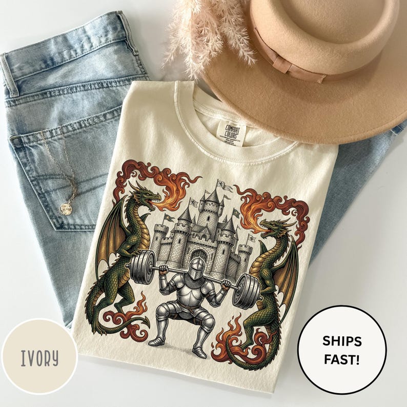 Dost Thou Even Hoist Medieval Gym Retro T-Shirt| Medieval Crest Graphic Tee, Comfort Colors Shirt image 1
