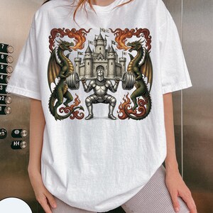Dost Thou Even Hoist Medieval Gym Retro T-Shirt| Medieval Crest Graphic Tee, Comfort Colors Shirt image 3