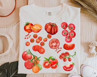 Comfort Colors® Tomatskjorta, Fruktskjorta, Botanisk skjorta, Cottagecore Clothing Vegansk skjorta, Trädgårdskjorta Grönsakskjorta, Estetiska kläder