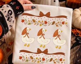 Koszula Vintage Fall Goose Comfort Colors, Koszula jesienna, Koszulka z gęsią na Halloween, Koszulka z gęsią na jesień, Koszulka dla miłośników gęsi, Prezent jesienny