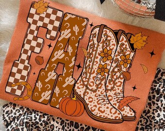 Comfort Colors® Cowboy Checkered Fall Shirt, Western Pumpkin Tee, Howdy Autumn Shirt, Cowboy Boots Shirt, Cute Western Halloween Ghost Tee