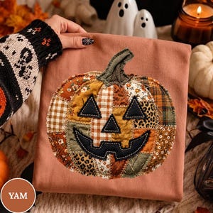Faux Patchwork Fall Pumpkin Comfort Colors Shirt, Autumn Thanksgiving Shirt, Fall Floral Pumpkin Tee, Leopard Print Halloween Jack O Lantern