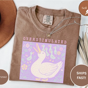 Overstimulated Mama Duck Shirt, 100% Cotton Comfort Colors® Farm Animal Graphic Tee, Homeschool Mom Life Tee, Cottagecore Mother&#39;s Day Gift