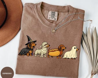 Koszulka z jamnikiem Comfort Colors® na Halloween, koszulka z psem na Halloween, koszulka z mumią Doxie Ghost, koszulka z uroczym jamnikiem Spooky Season dla miłośników psów