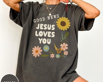 Comfort Colors クリスチャンシャツ、Jesus Loves You クリスチャンシャツ、ティーン向けミニマリスト クリスチャン 信仰ギフト クリスチャンアパレル