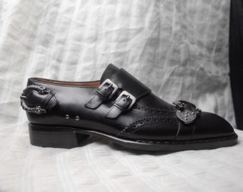 Handmade Leather Brogue Monk Strap Shoes: Dual Buckle Dress Shoes, Premium Footwear, Elegant Formal Brogues
