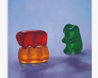 Gummy Bear Voyeur Art Print from oil painting - threesome swinger erotic painting for bachelorette party LOL