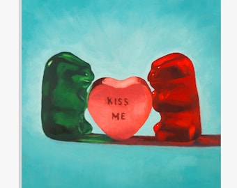 Gummy Bear Valentines Day Gift Art print from oil painting - candy painting bear print makes great gift for her or him