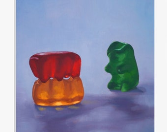 Gummy Bear Voyeur - Art Print from original oil painting. Funny, sexy gift for adults who like polyamory, kink and sex positive candy