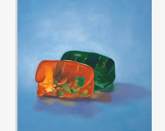 Gummy Bear Spooning Art print from oil painting - Cute bear art makes great anniversary gift or valentines day gift