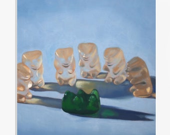 Gummy Bear Scary Art Print from oil painting - creepy cute bear painting makes a great birthday gift or office wall art