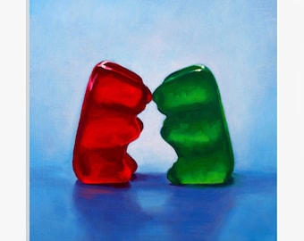 Gummy Bear Love Art Print from oil painting - cute bear painting makes a great anniversary gift for your mama bear or papa bear