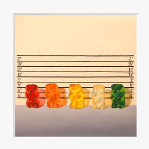 Gummy Bear Line Up - Art Print from original painting, great, funny gift for fans of crime novels, tv shows and the usual suspects.