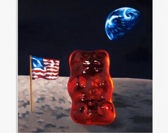 Gummy Bear Astronaut Art Print from oil painting -science wall art of NASA moon landing is a great science teacher gift