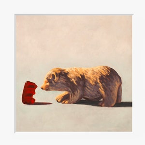 Gummy Bear and Bear - Art print from original painting, Cute, unique gift for kids and adults. Celebrate birthday, love, friendship & candy!