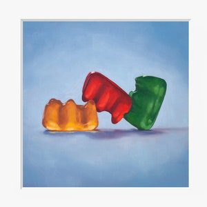 Gummy Bear Threesome Art Print from original painting, Fun, sexy gift for women & men. Unusual, cute design with adult humor and dirty candy