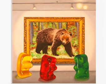 Gummy Bear Museum Art Print from oil painting - artist bear painting is a funny art professor or art student gift