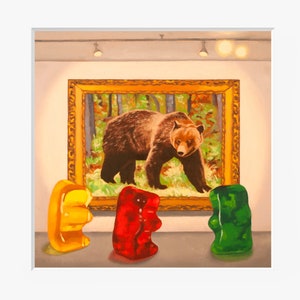 Gummy Bear Museum Art Print from oil painting artist bear painting is a funny art professor or art student gift image 1