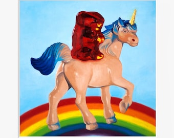 Gummy Bear Unicorn Art Print from original oil painting - Gift for kids adults LGBT or a brony who loves My Little Pony