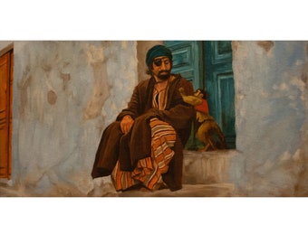 Raiders of the lost Ark art print from oil painting - Egyptian man and monkey