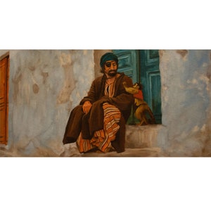 Raiders of the lost Ark art print from oil painting Egyptian man and monkey image 1