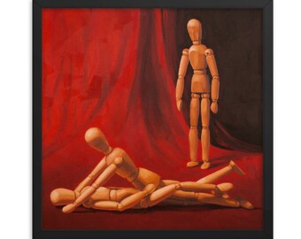 Mannequin Polyamory Framed Art Print from oil painting - Ready to hang Erotic painting of voyeur kink threesome Great funny birthday gift