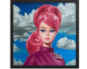 Vintage Doll Framed Art Print Pink Bouffant from oil painting  Ready to hang retro fashion doll artwork fashion gift for her birthday gift