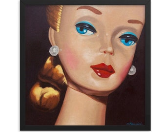 Classic Doll Framed Art Print Vintage Blonde from oil painting - Ready to hang retro doll artwork fashion home decor wall art birthday gift