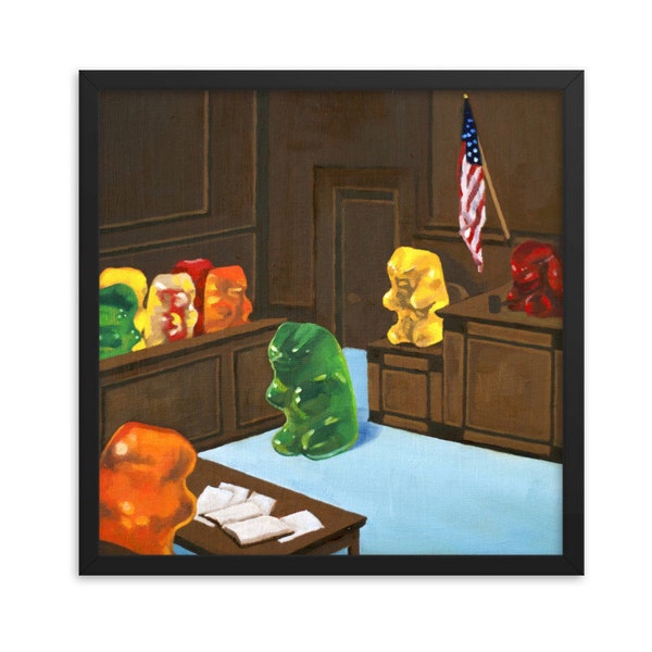 Gummy Bear Law And Order framed art print from oil painting - ready to hang, funny birthday gift for a law student, judge or lawyer gift