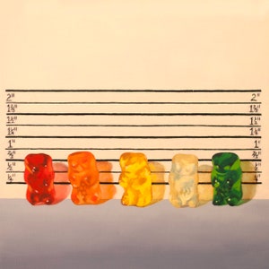 Gummy Bear Line Up Art Print from oil painting lawyer gift law enforcement and fans of movie parody and The Usual Suspects. image 3