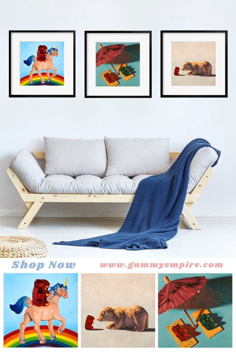 Gummy Bear Art Set of 3 Prints from oil paintings 3 piece wall art makes great baby gift or for my little pony brony imagem 2