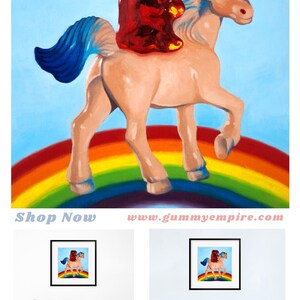 Gummy Bear Unicorn Art Print from original painting. Fun, gift for kids, adults and bronies who love, humor, friendship rainbows and candy image 2