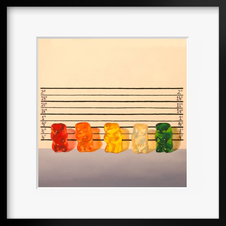 Gummy Bear Line Up Art Print from oil painting - lawyer gift law enforcement and fans of movie parody and The Usual Suspects. image 1