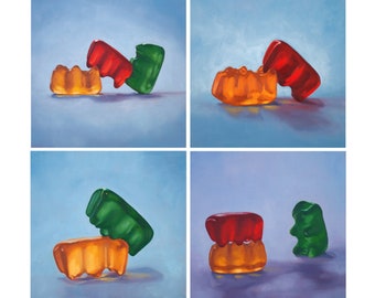 Gummy Bear Art set of 4 Prints from oil painting - Sex positive kinky art for bachelorette party or honeymoon gifts