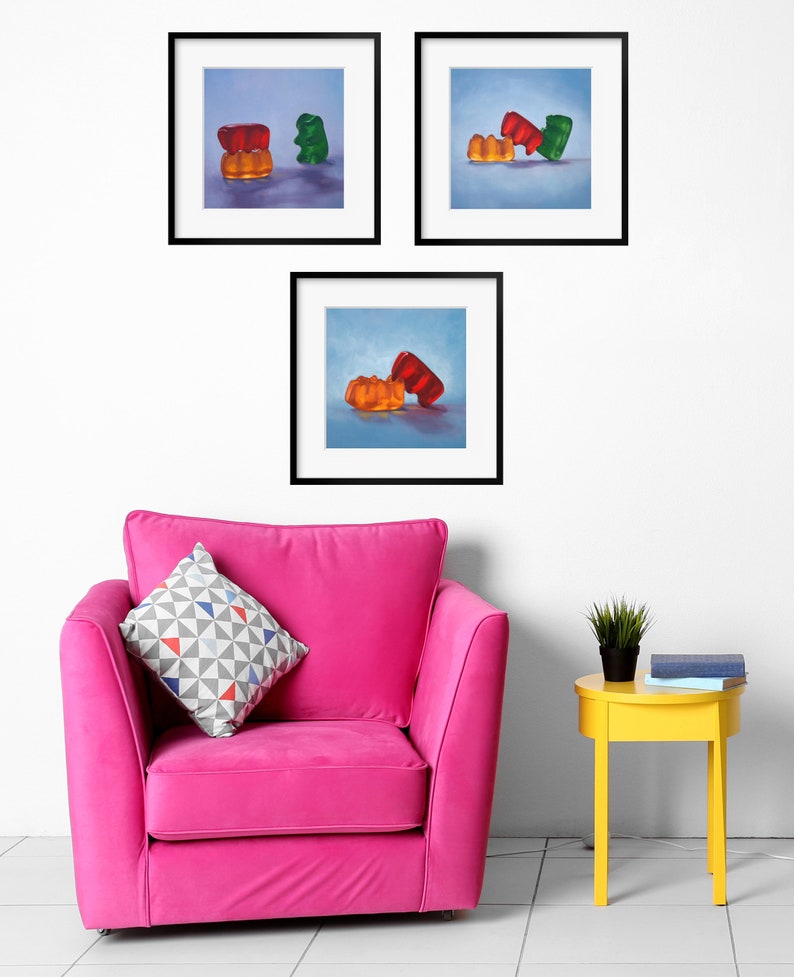 Gummy Bear Art Set of 3 Prints from oil painting Sex positive polyamory kinky art for honeymoon gifts or bachelorette party image 4
