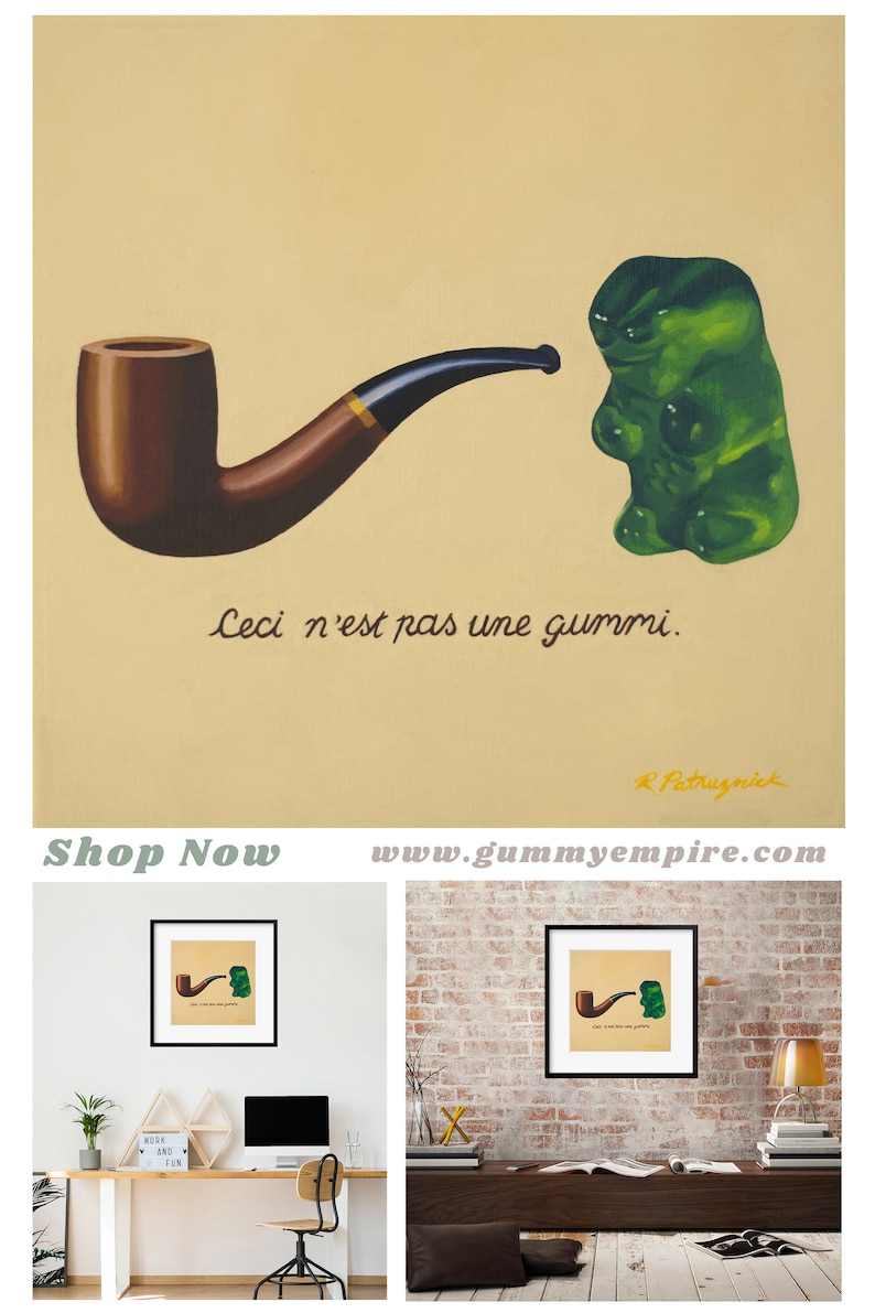 Gummy Bear Magritte Art Print from oil painting Pop surrealism parody gift for the pipe smoking art teacher in your life image 2