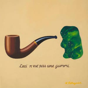 Gummy Bear Magritte Art Print from oil painting Pop surrealism parody gift for the pipe smoking art teacher in your life image 3