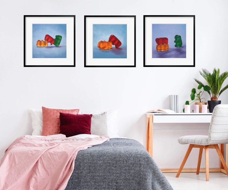 Gummy Bear Art Set of 3 Prints from oil painting Sex positive polyamory kinky art for honeymoon gifts or bachelorette party image 3