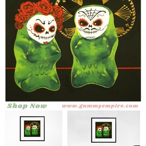 Gummy Bear Day Of The Dead art print from oil painting Dia de los Muertos creepy cute Mexican art print with sugar skull design image 2