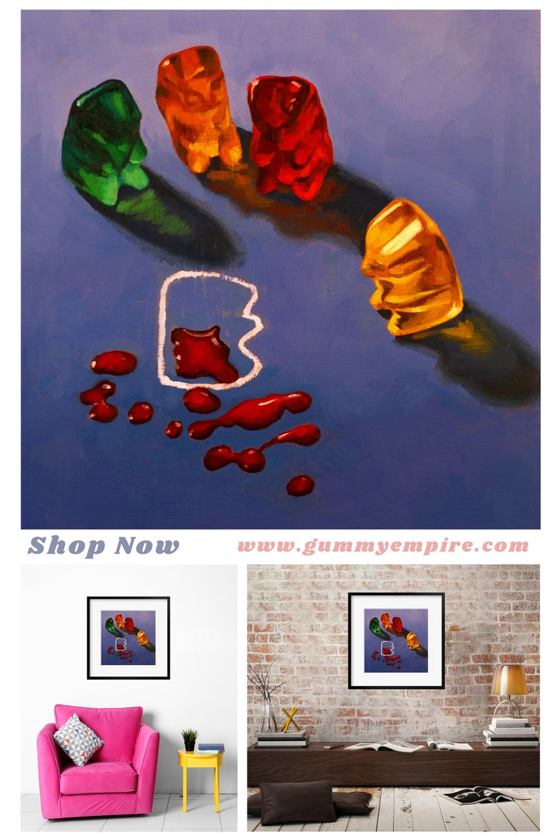 Gummy Bear CSI Crime Scene Art Print from oil painting cute bear art for law enforcement or lawyer gift image 2