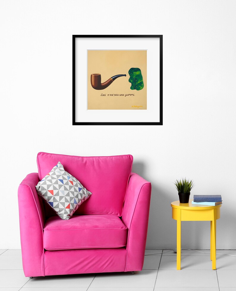 Gummy Bear Magritte Art Print from oil painting Pop surrealism parody gift for the pipe smoking art teacher in your life image 8