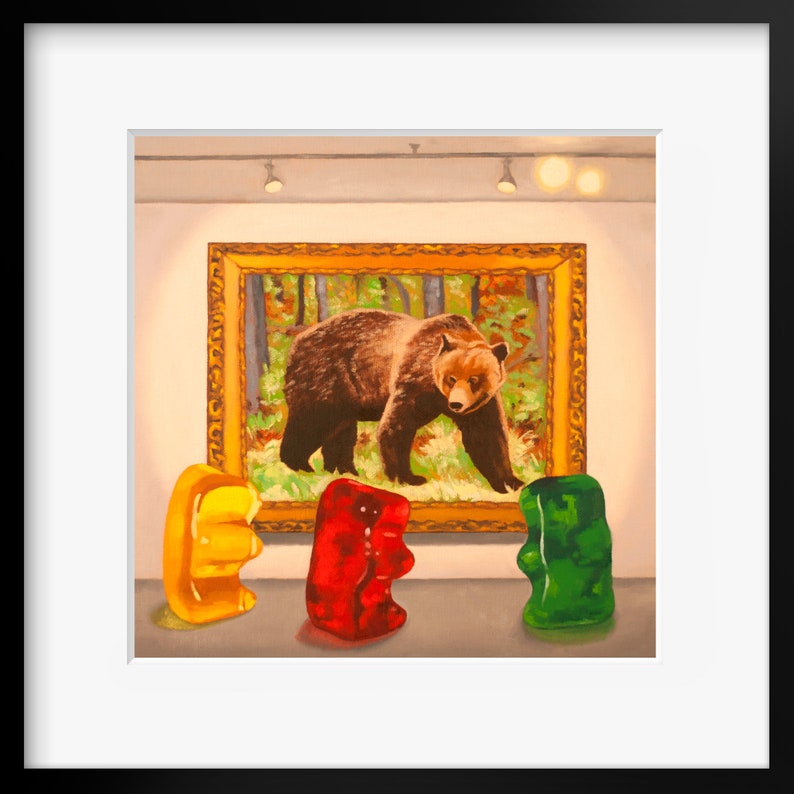 Gummy Bear Museum Art Print from oil painting artist bear painting is a funny art professor or art student gift image 1