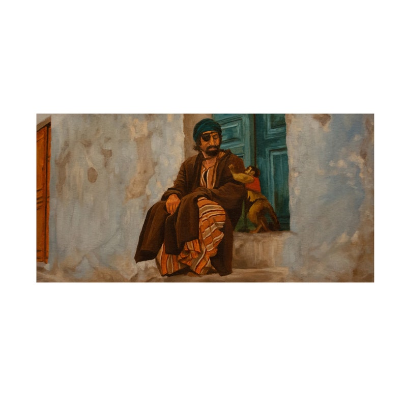 Raiders of the lost Ark art print from oil painting Egyptian man and monkey image 1